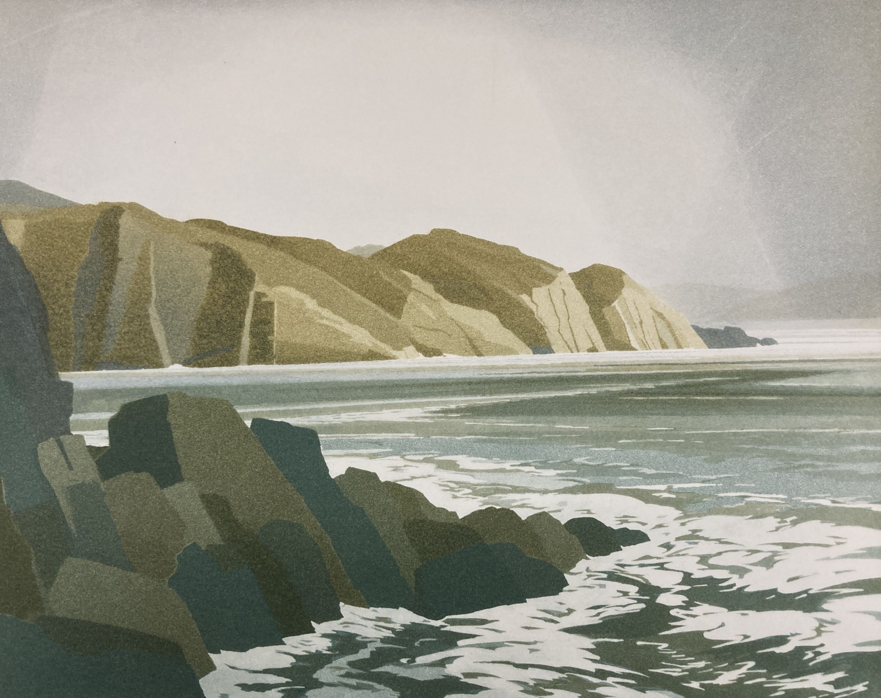 Michael Fairclough, limited edition print, Sea cliffs, signed in pencil, 135/350, 46 x 51cm
